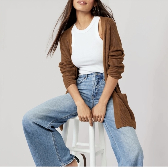 OLD NAVY Textured Long-Line Open-Front Sweater Spiced Saffron XXL - Picture 2 of 9